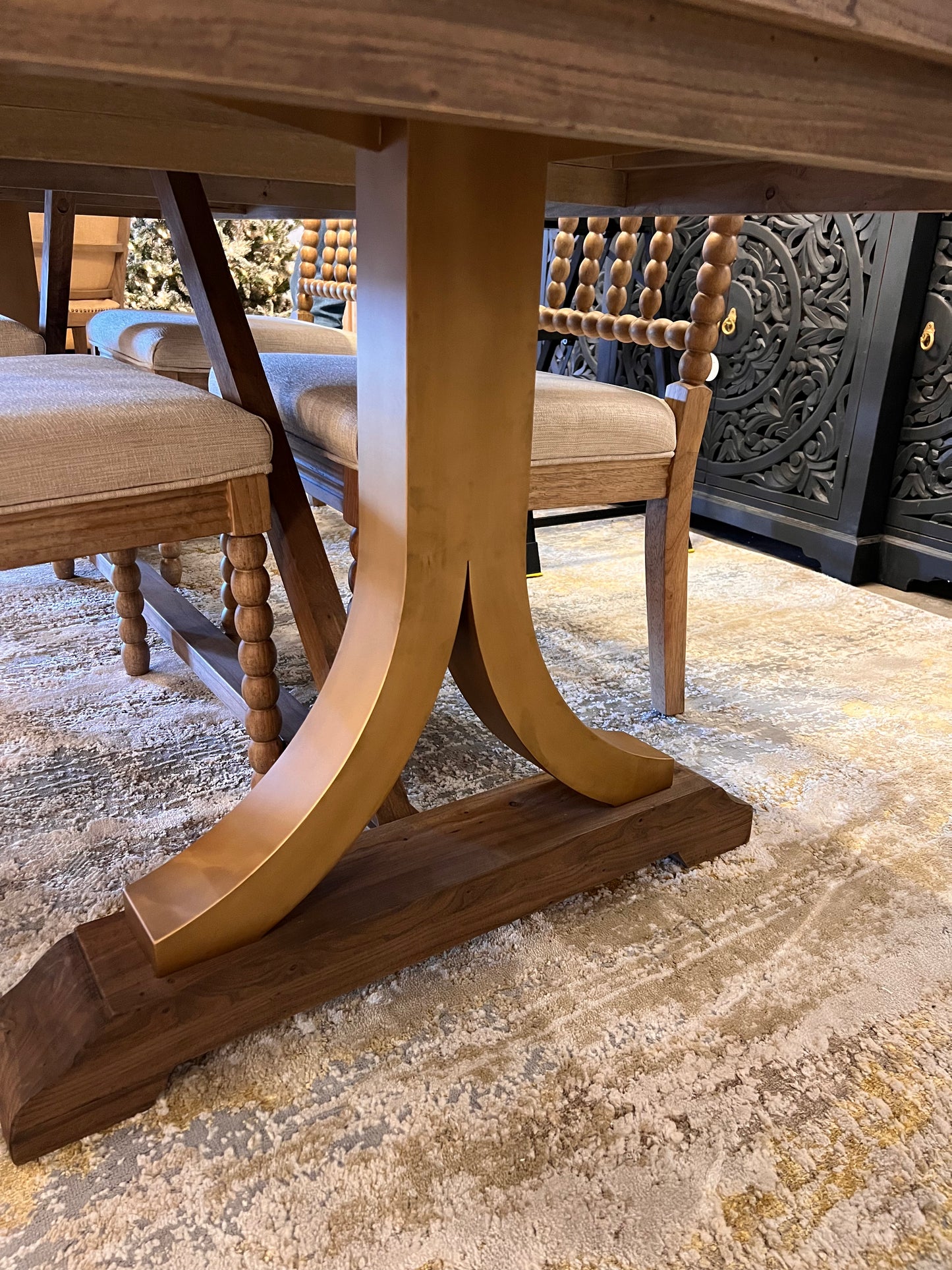 Able Oak Dining Table, w/ Gold Metal Legs
