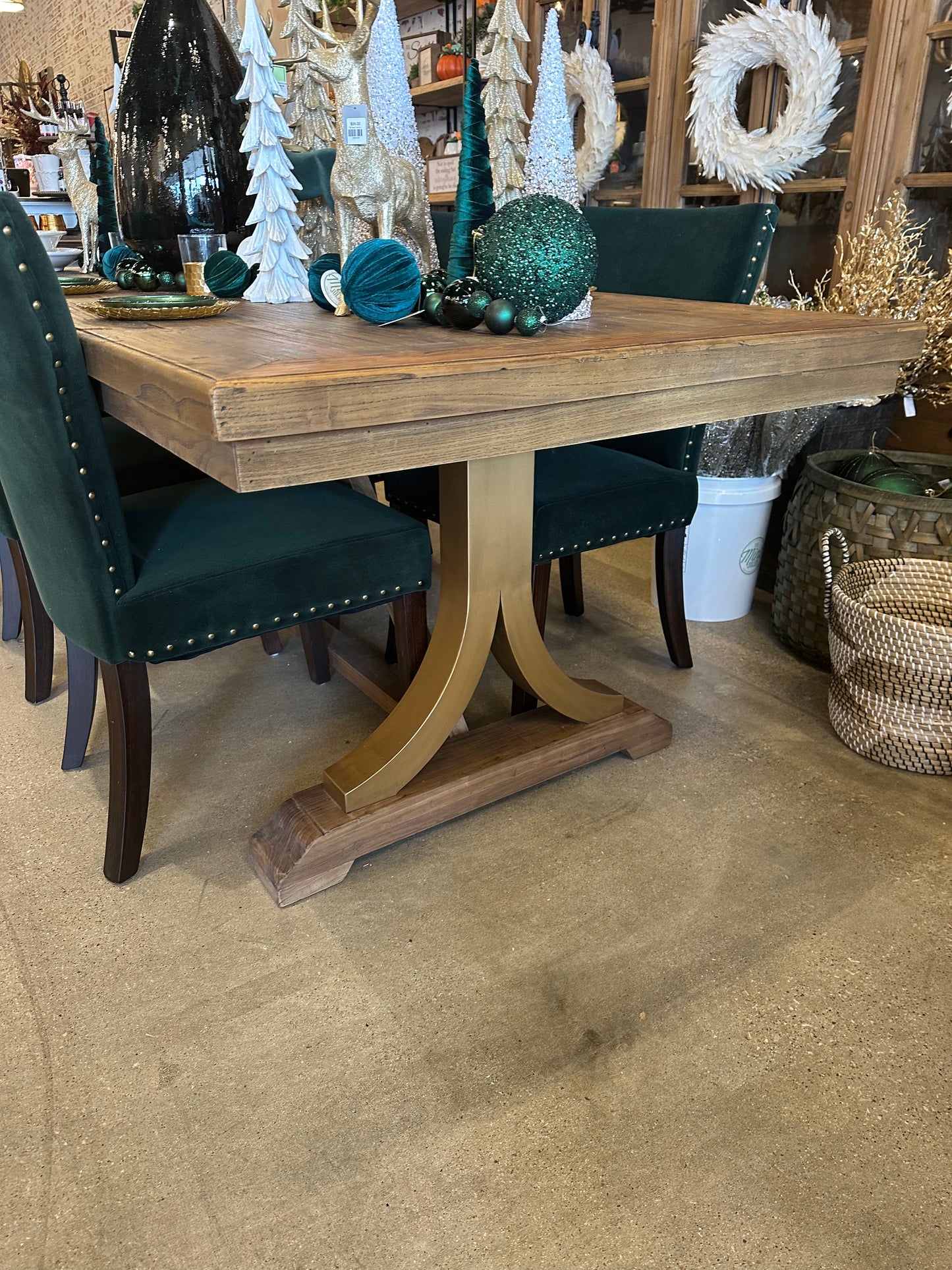 Able Oak Dining Table, w/ Gold Metal Legs