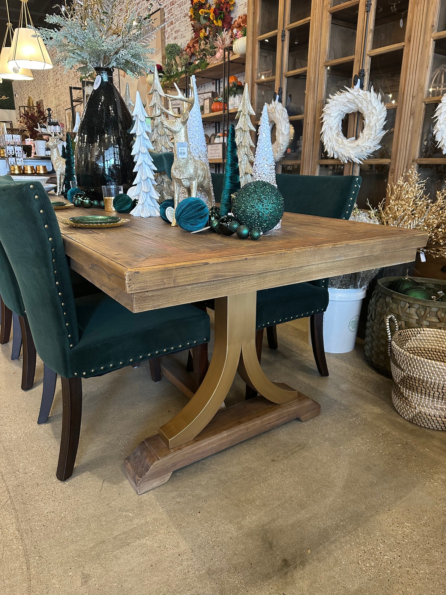 Able Oak Dining Table, w/ Gold Metal Legs