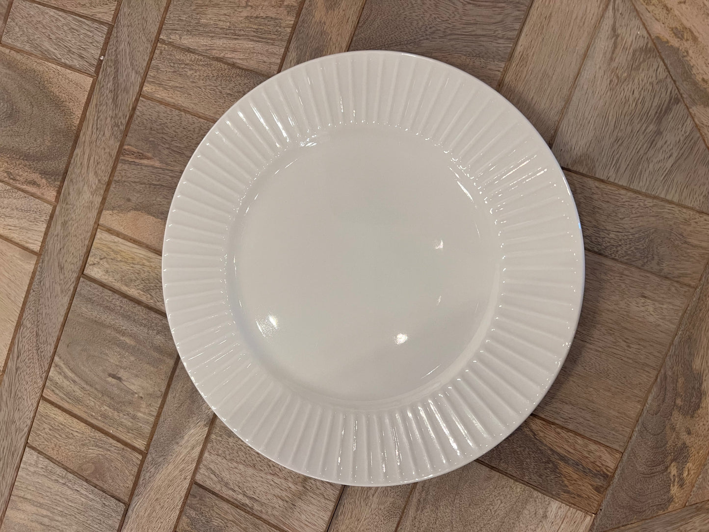 Ridged White Ceramic Dinner Plate
