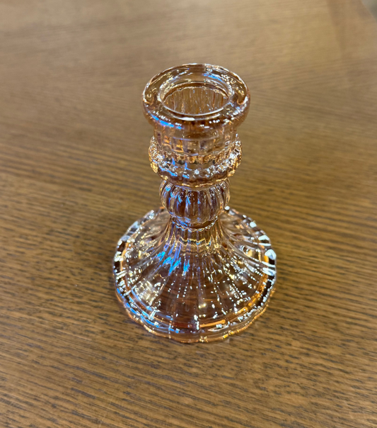 Vintage Lined Amber Glass Tapered Candleholder, Short