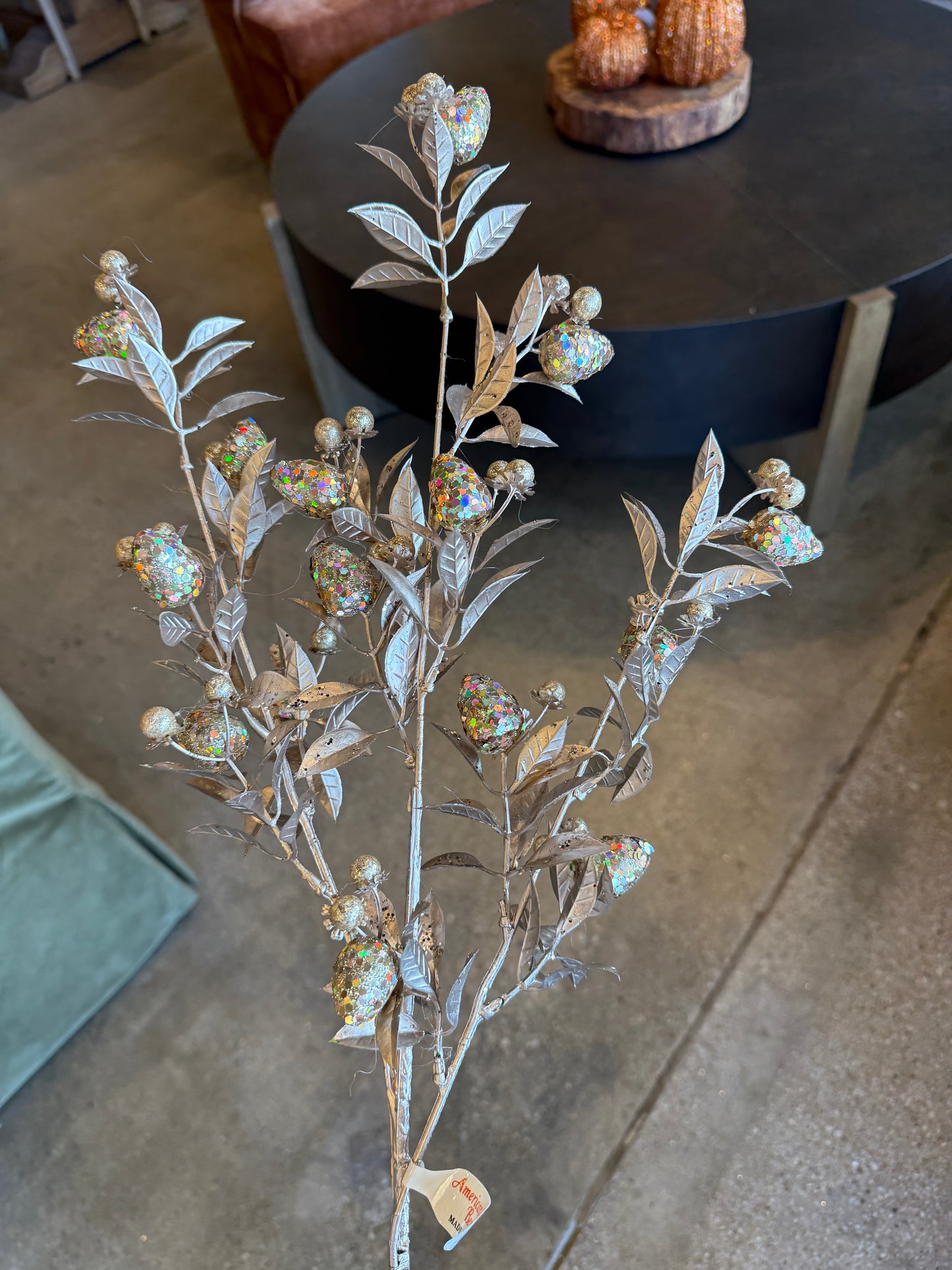 29" Glitter Berry Bulb Spray, Champagne