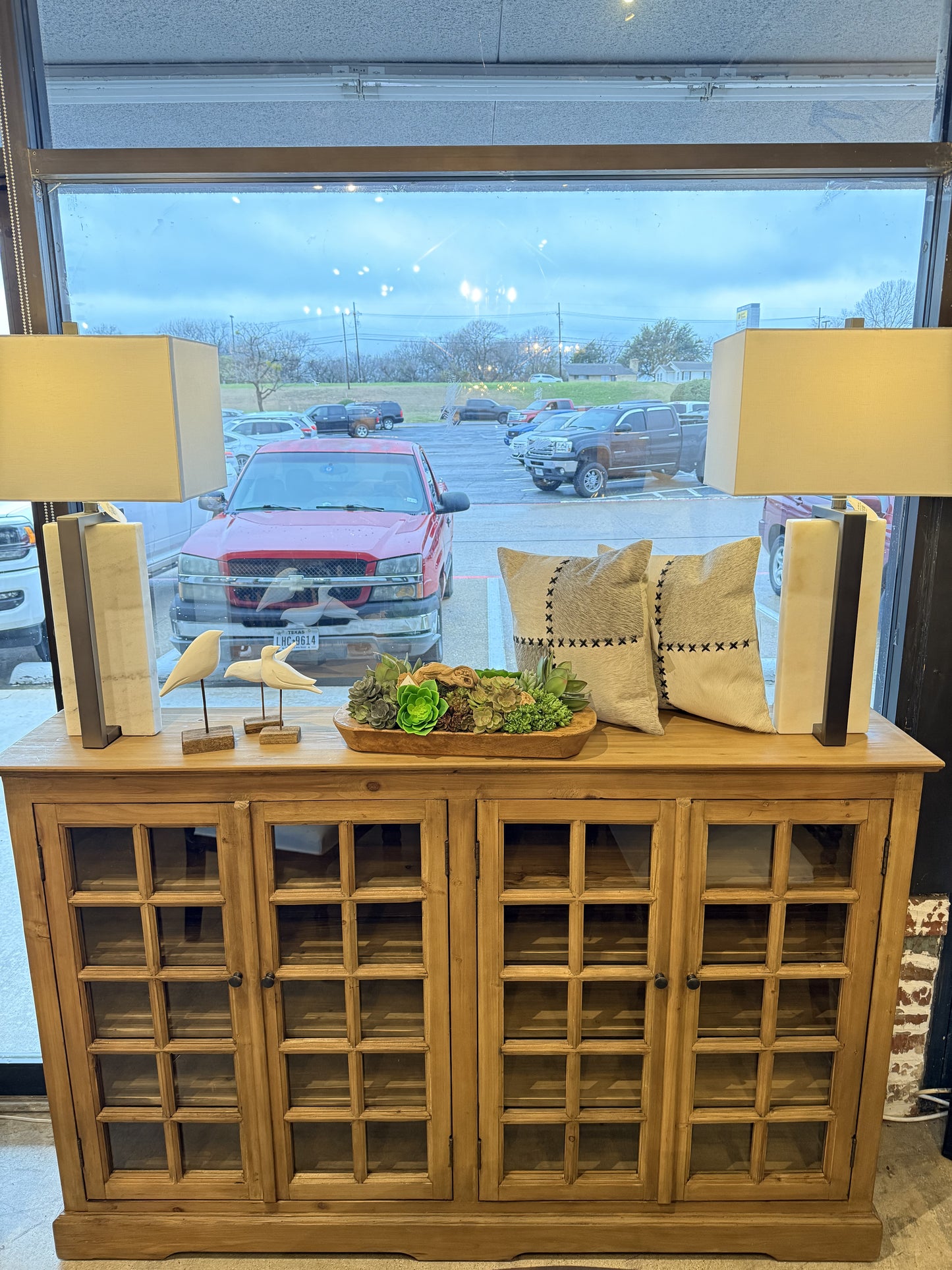 Brynn Narrow Window Pane Console (Natural)