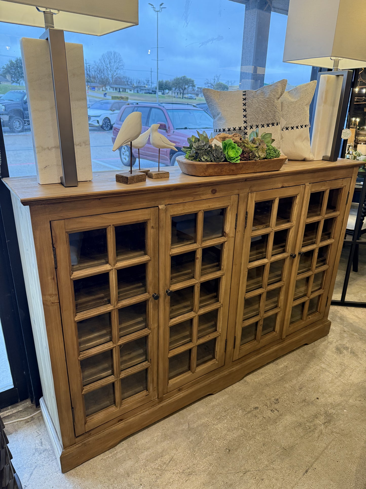 Brynn Narrow Window Pane Console (Natural)