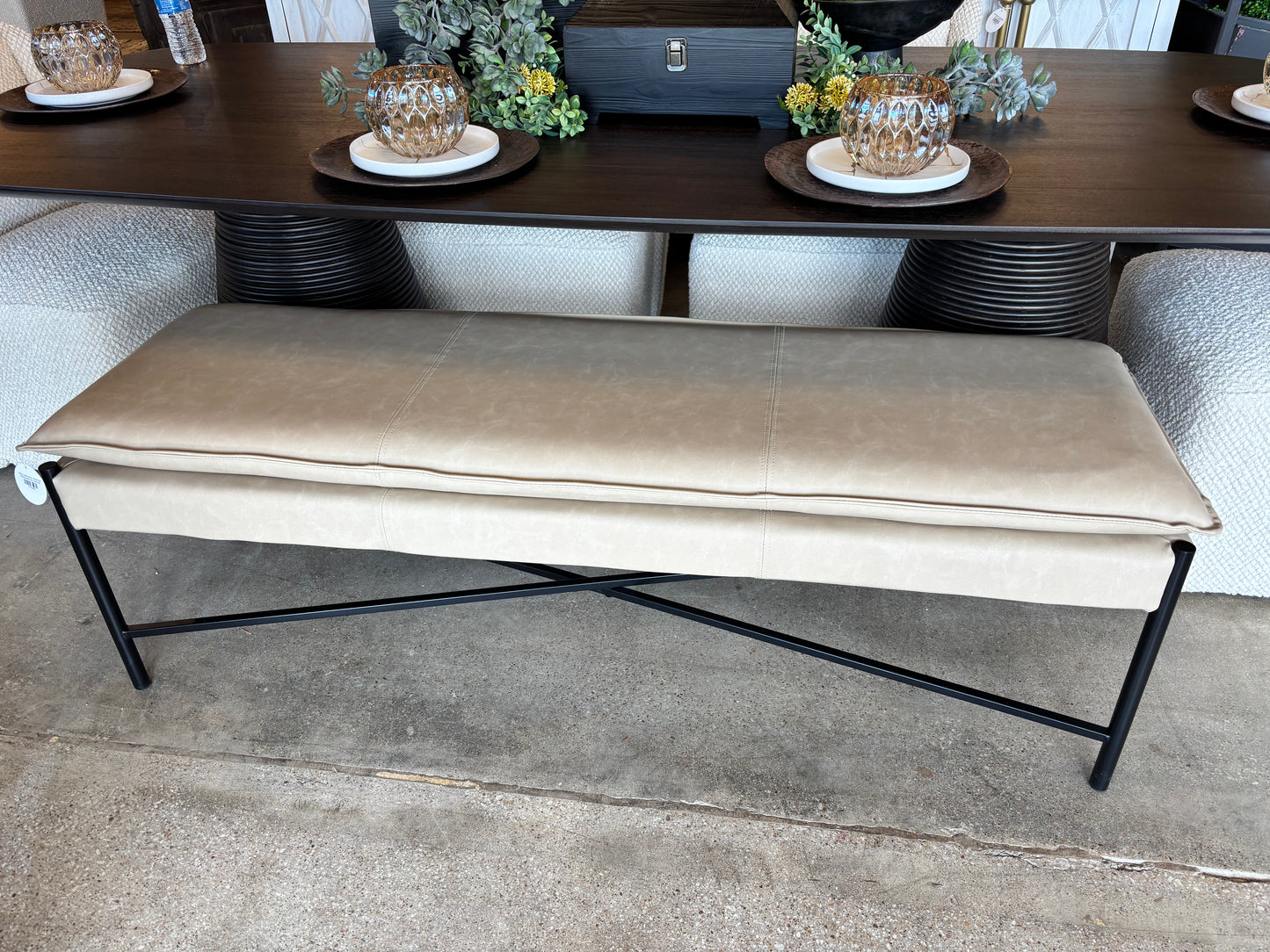 Micah Leather Bench, Mushroom