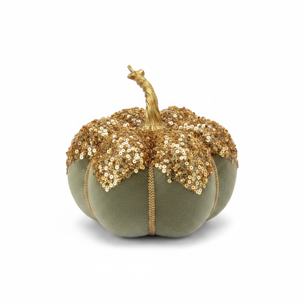 Green Velvet Pumpkin with Gold Glitter