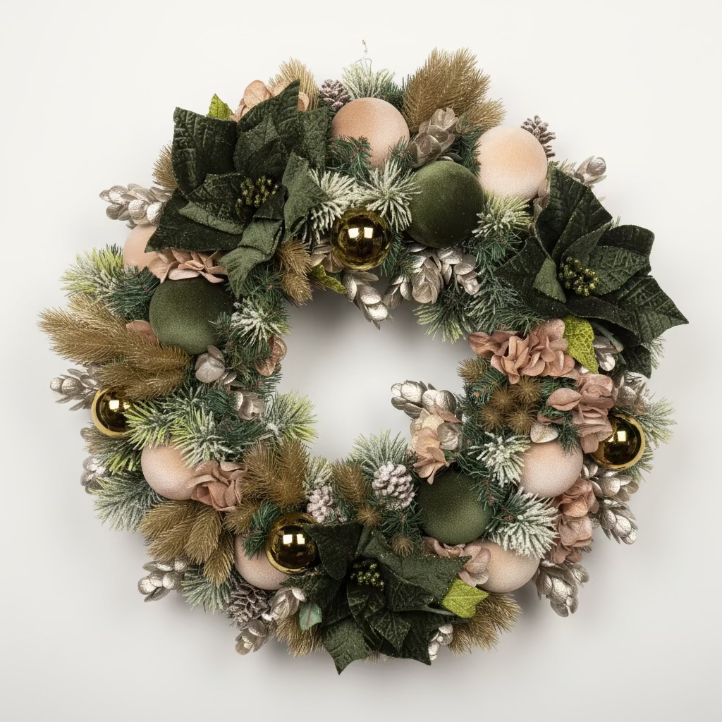 Emerald Green, Taupe, and Gold Wreath