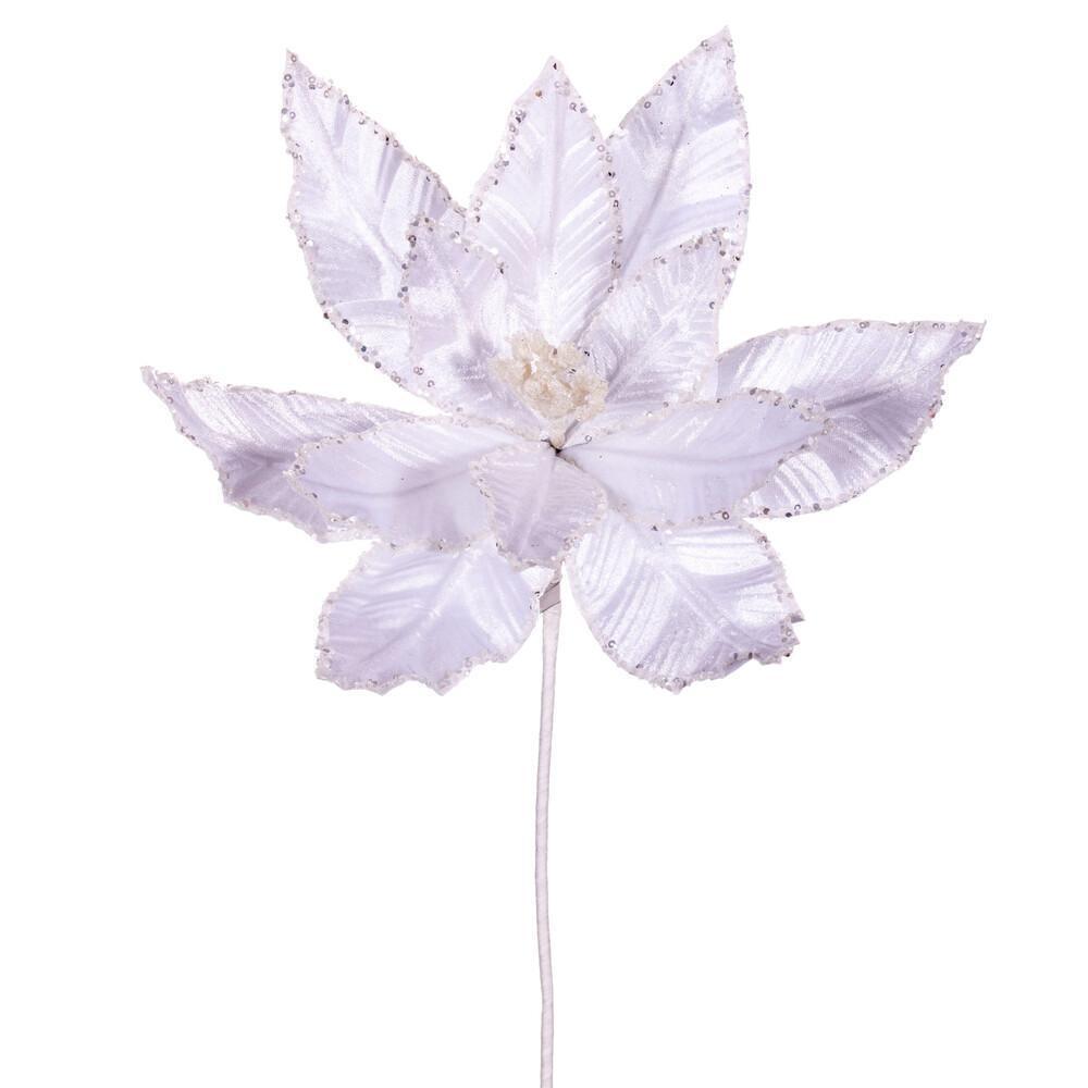 24" White Velvet Poinsettia Stem
