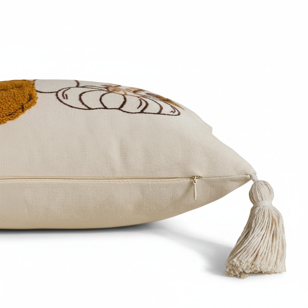 Hand Embroidered Pumpkin Pillow w/ Tassels