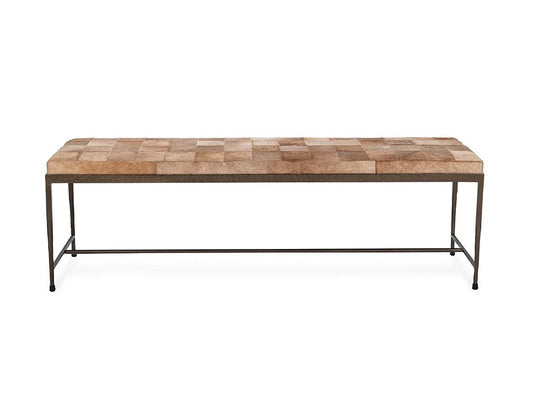 Wooden bench with metal frame on a white background