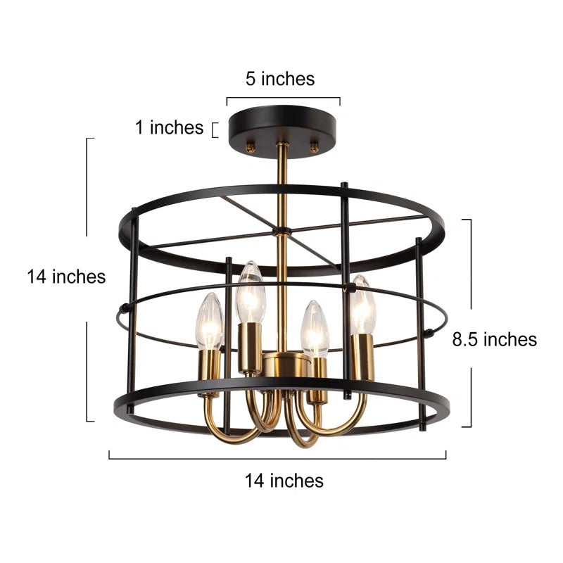 Christy Semi-Flush Mount Light, Black & Gold
