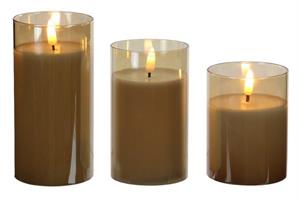 Amber Glass Tube LED Candles, Set of 3