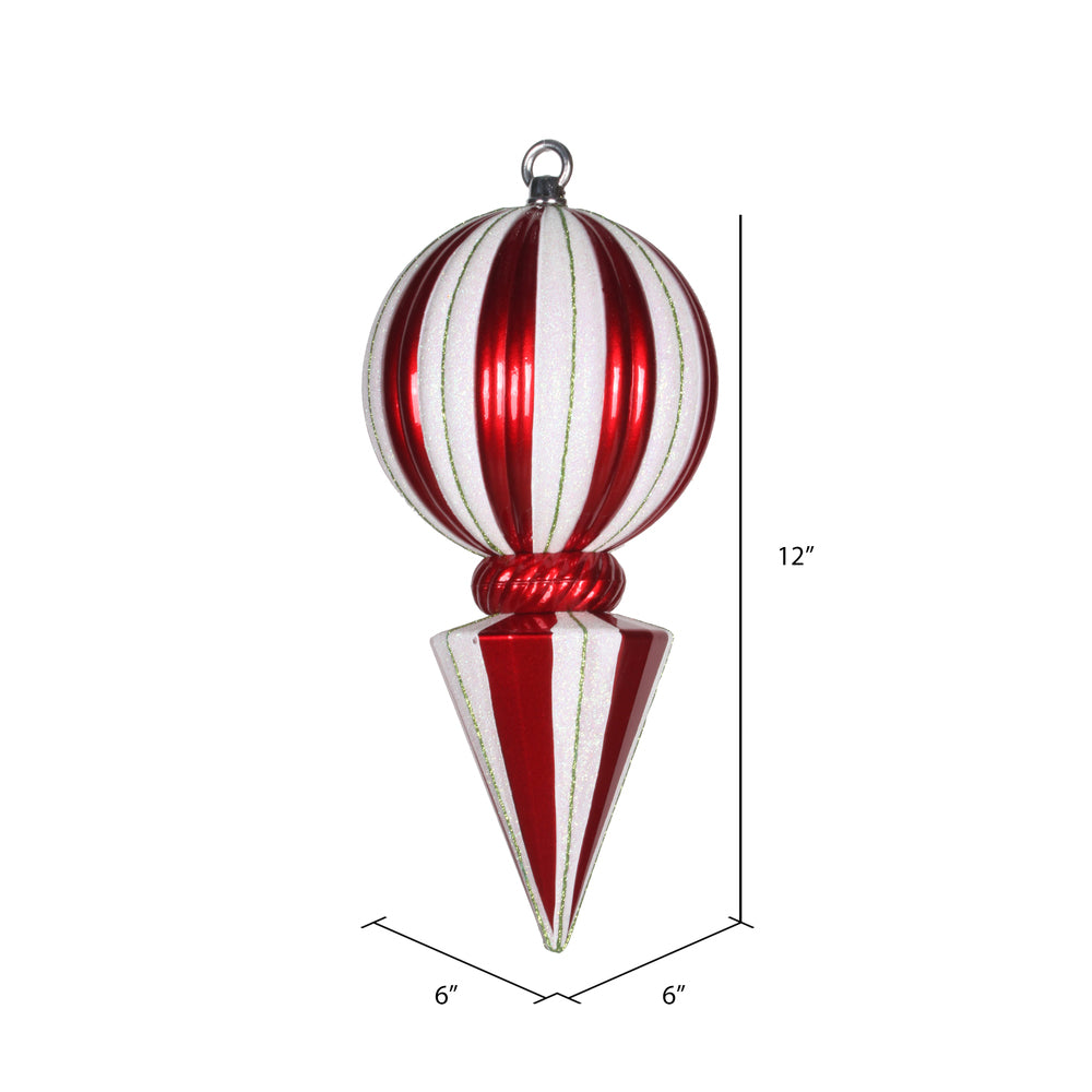 12" Red/White Striped Ball Finial Ornament