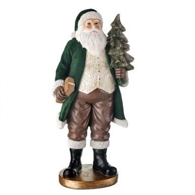 Resin Santa w/ Flocked Coat & Tree