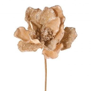 24" Beaded Ice Chunk Magnolia Stem, Champagne Gold