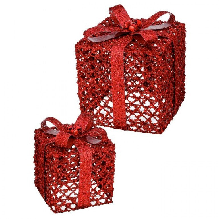 Red Glittered Gift Boxes, Set of 2