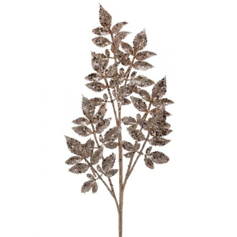 28" Glitter Sequin Leaf Spray, Champagne