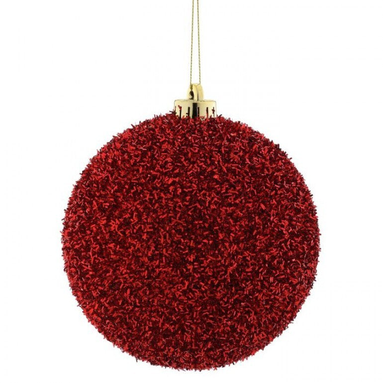 140MM Tinsel Ball Ornament, Red
