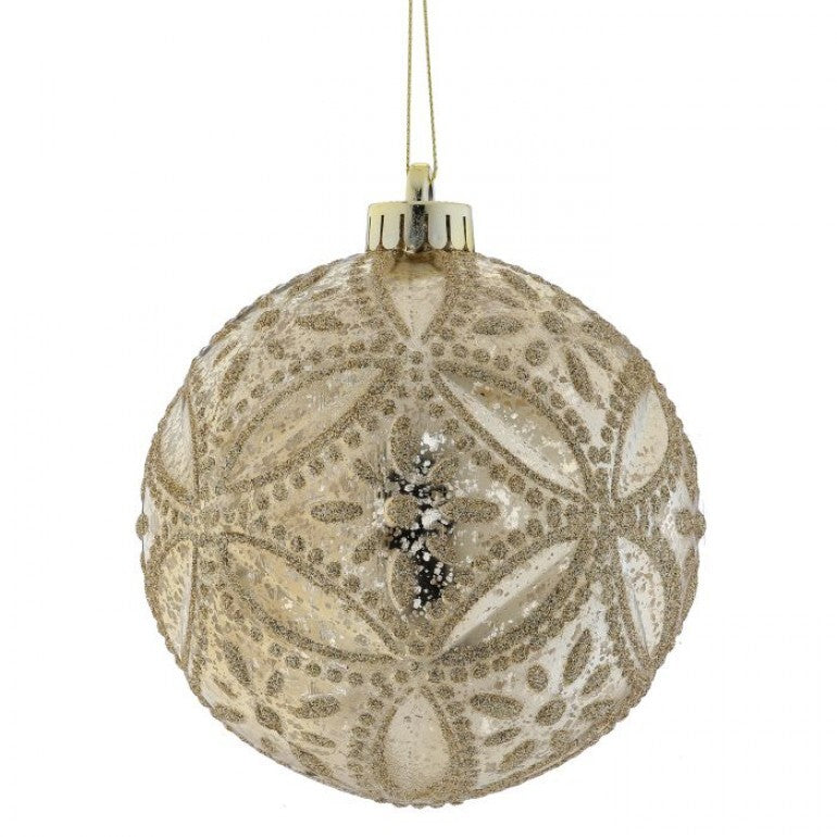 130MM Mercury Glitter Floret Ball Ornament, Champagne