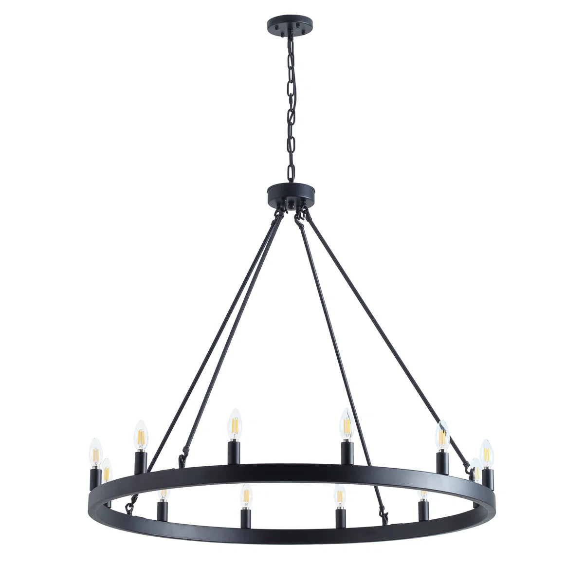 Black Wagon Wheel 12 Light Chandelier