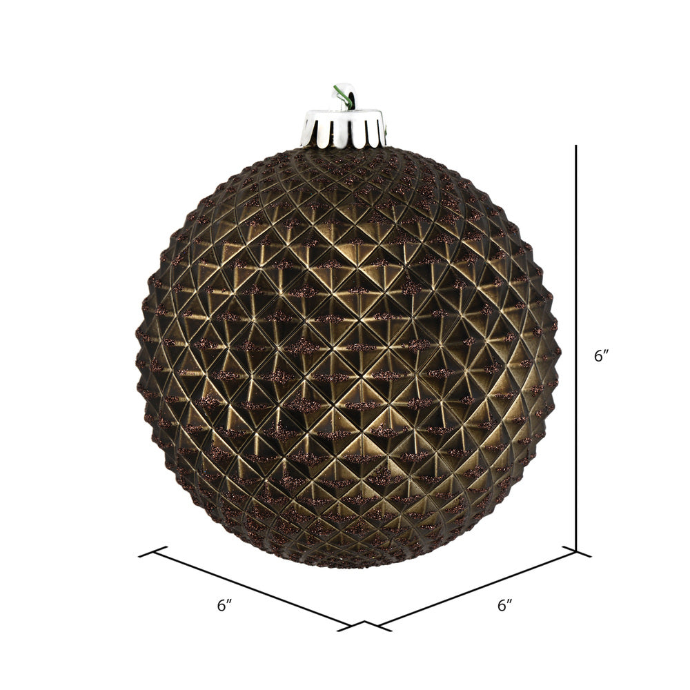 6" Gunmetal Durian Glitter Ball Ornament