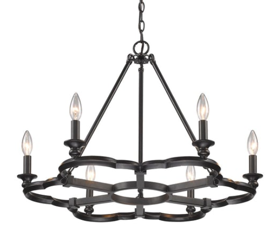 Saxon 6 Light Chandelier, Aged Bronze