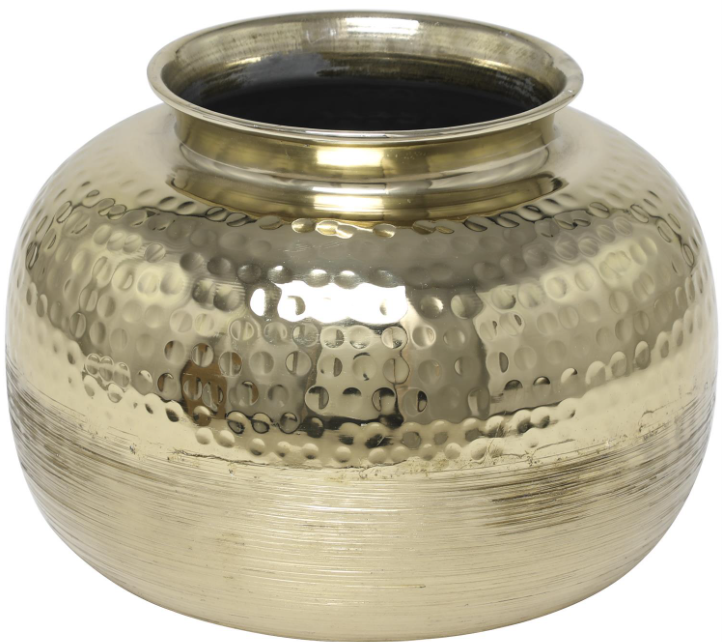 12" Aluminum Vase w/ Hammered Top, Gold