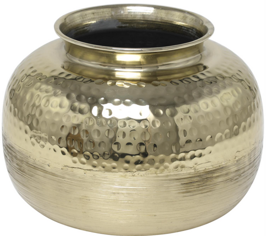 12" Aluminum Vase w/ Hammered Top, Gold