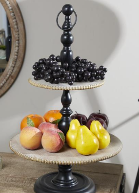 2-Tiered Wood & Metal Tray
