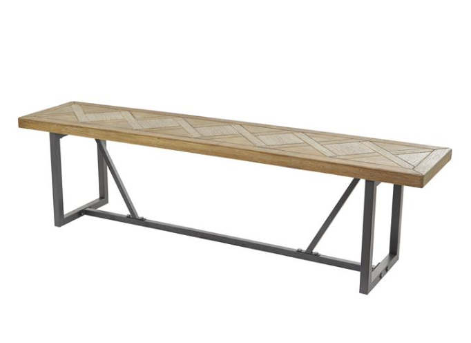65" Brown Wood Bench, Black Metal Base