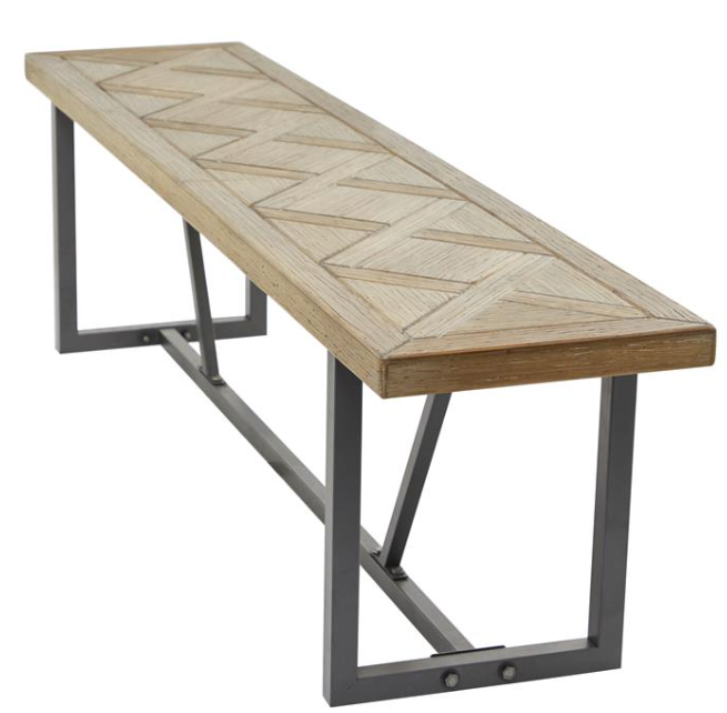 65" Brown Wood Bench, Black Metal Base