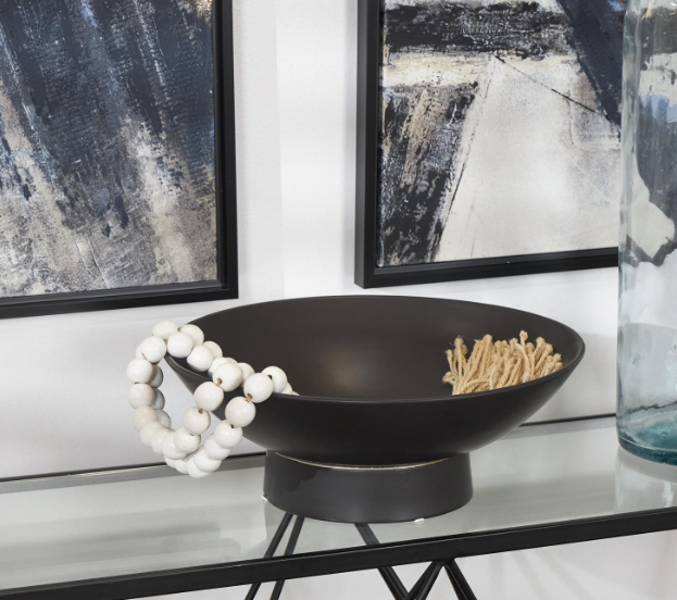 Black Ceramic Bowl with Elevated Base