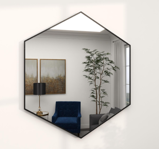 Black Wooden Hexagon Mirror