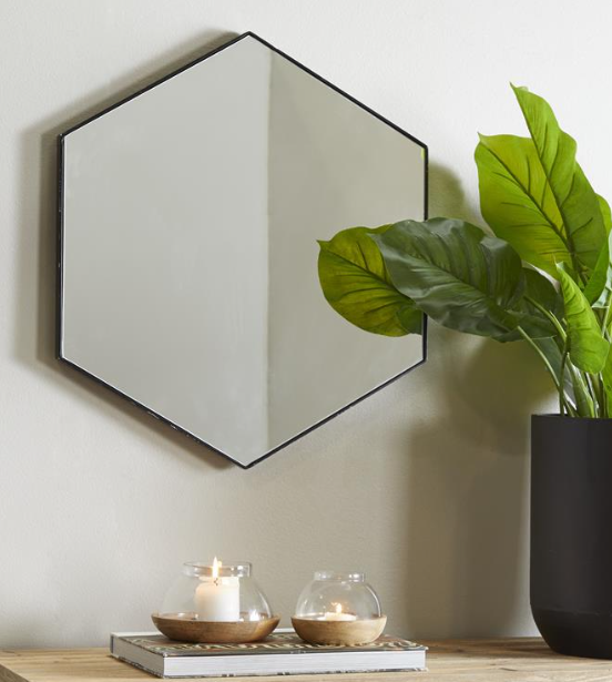 Black Wooden Hexagon Mirror