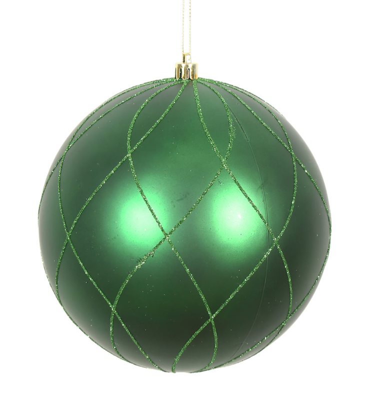 6" Emerald Matte Glitter Swirl Ball Ornament