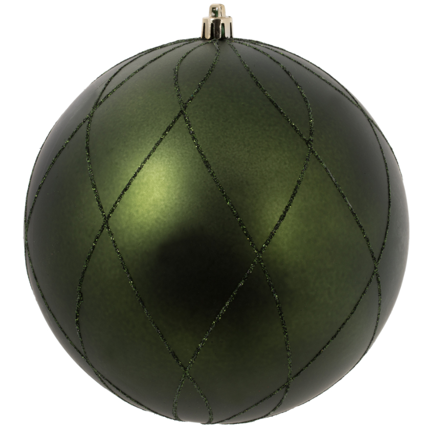 6" Moss Green Matte Glitter Swirl Ball Ornament