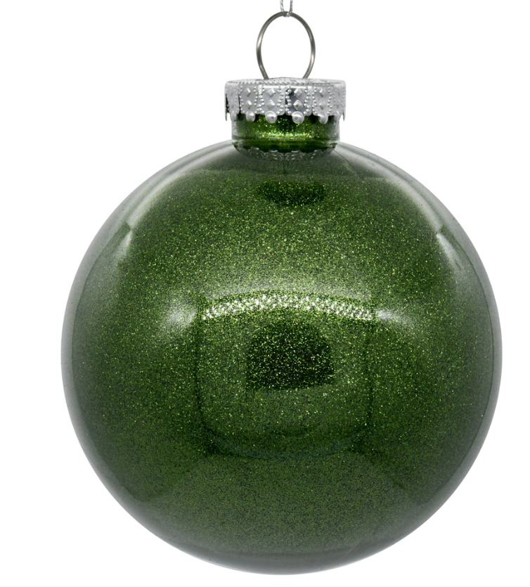 6" Moss Green Glitter Clear Ball Ornament