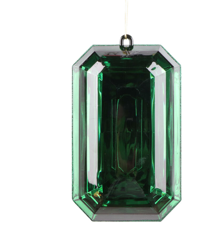 8" Dark Green Rectangle Jewel Glitter Ornament