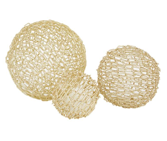 Gold Metal Orb Sculptures, Set of 3