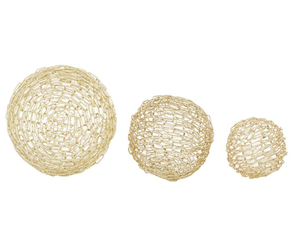 Gold Metal Orb Sculptures, Set of 3