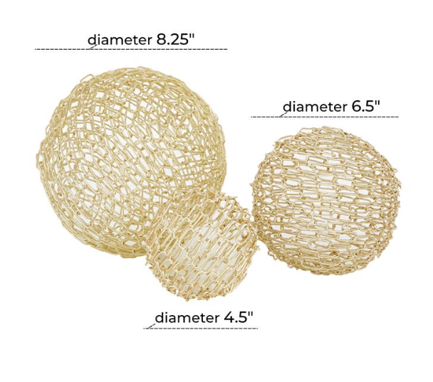 Gold Metal Orb Sculptures, Set of 3