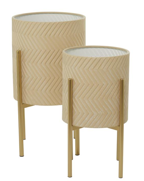 Beige Metal Planter on Gold Stand (Various Sizes)