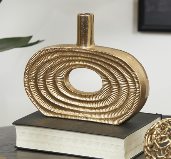 Gold Aluminum Geometric Circular Vase, Round