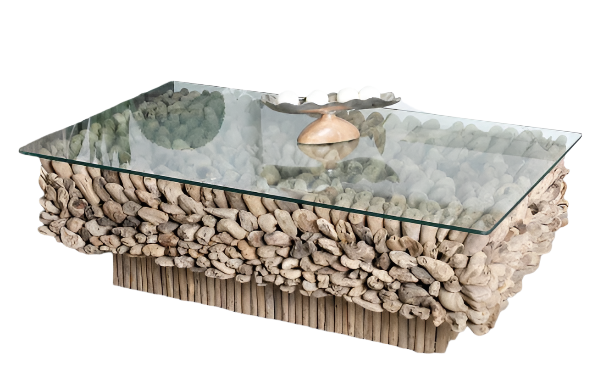 Natural Driftwood Pedestal Rectangular Coffee Table