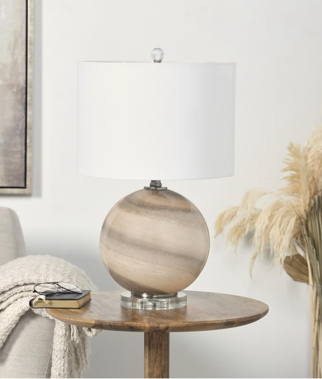 Beige Glass Marble Table Lamp