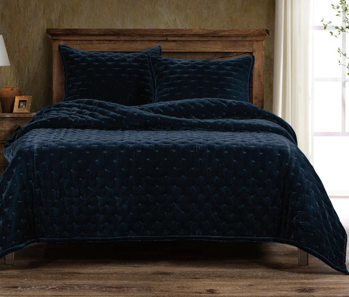 Stella Silk Velvet Quilt Set Midnight Blue, King