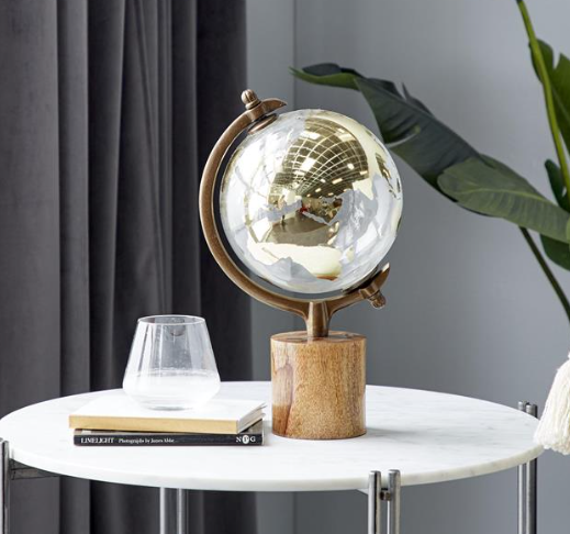 Gold and Wood Globe w/ Brown Base