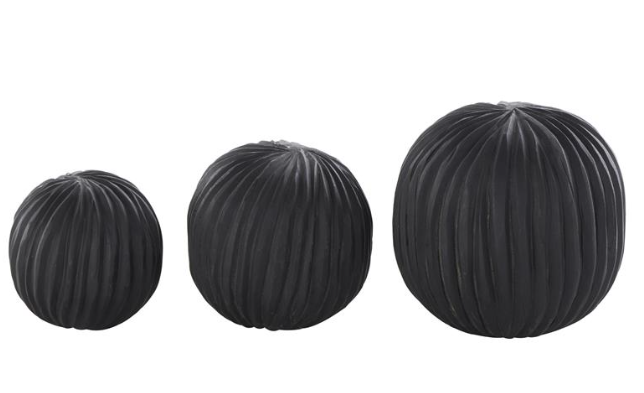 Black Teak Wood Hand Carved Orbs, Set of 3
