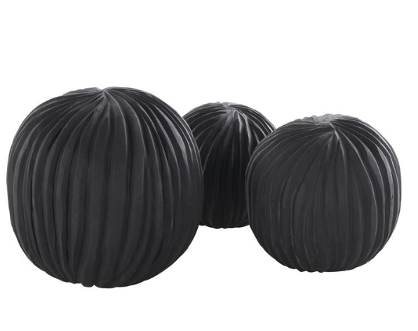 Black Teak Wood Hand Carved Orbs, Set of 3