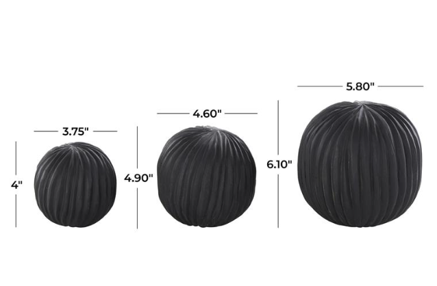 Black Teak Wood Hand Carved Orbs, Set of 3
